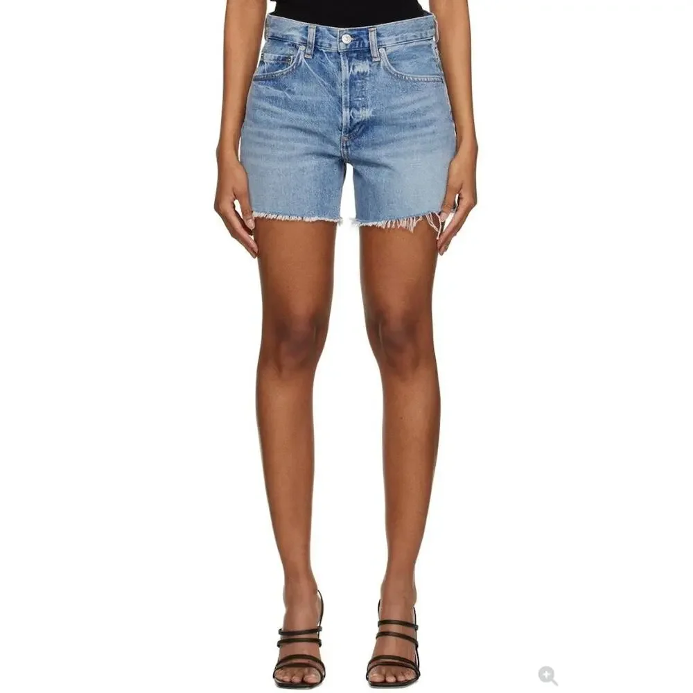 Citizens Of Humanity Shorts 28 Annabelle Long Denim Cut Off Blue Raw Hem Relaxed
